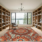 Burnt Orange Geometric Radial Medallion Rug
