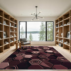Deep Burgundy Geometric Hexagon Texture Rug