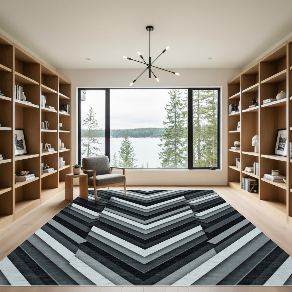 Modern Gray Monochromatic Chevron Layered Rug