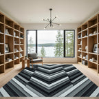 Modern Gray Monochromatic Chevron Layered Rug