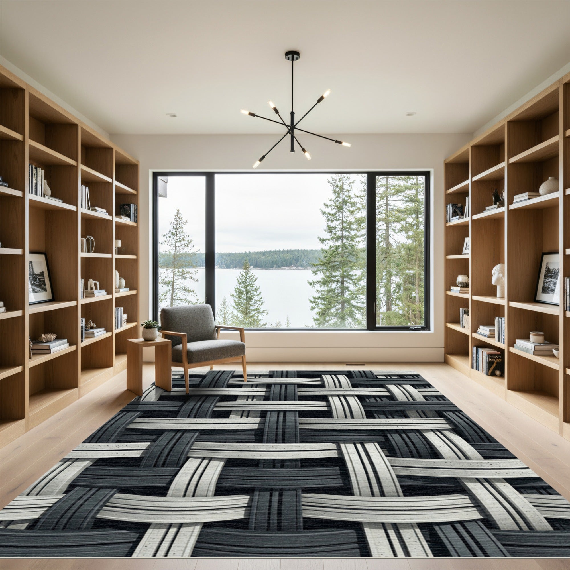 Monochromatic Interwoven Geometric Woven Rug