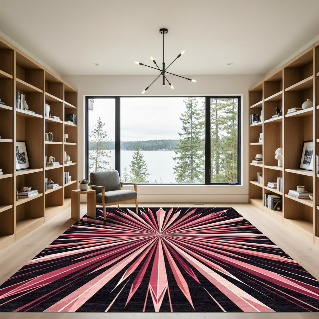 Radiant Pink Geometric Starburst Rug