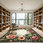 Vintage Peach Rose Cabbage Garden Rug
