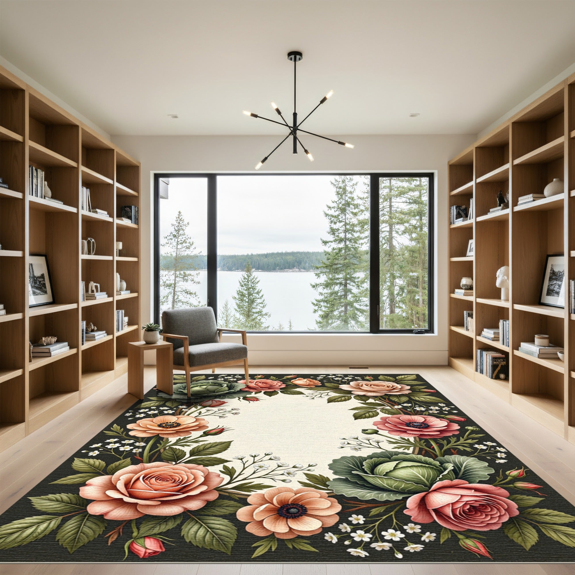 Vintage Peach Rose Cabbage Garden Rug