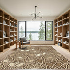 Elegant Beige Interlocking Geometric Mandala Rug