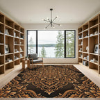 Golden Ornate Floral Baroque Medallion Rug