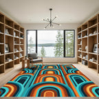 Mid-Century Geometric Arch Teal Orange Rug