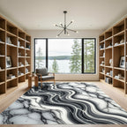 Modern Monochromatic Abstract Marble Swirl Rug