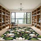 Elegant White Magnolia Branch Garden Rug