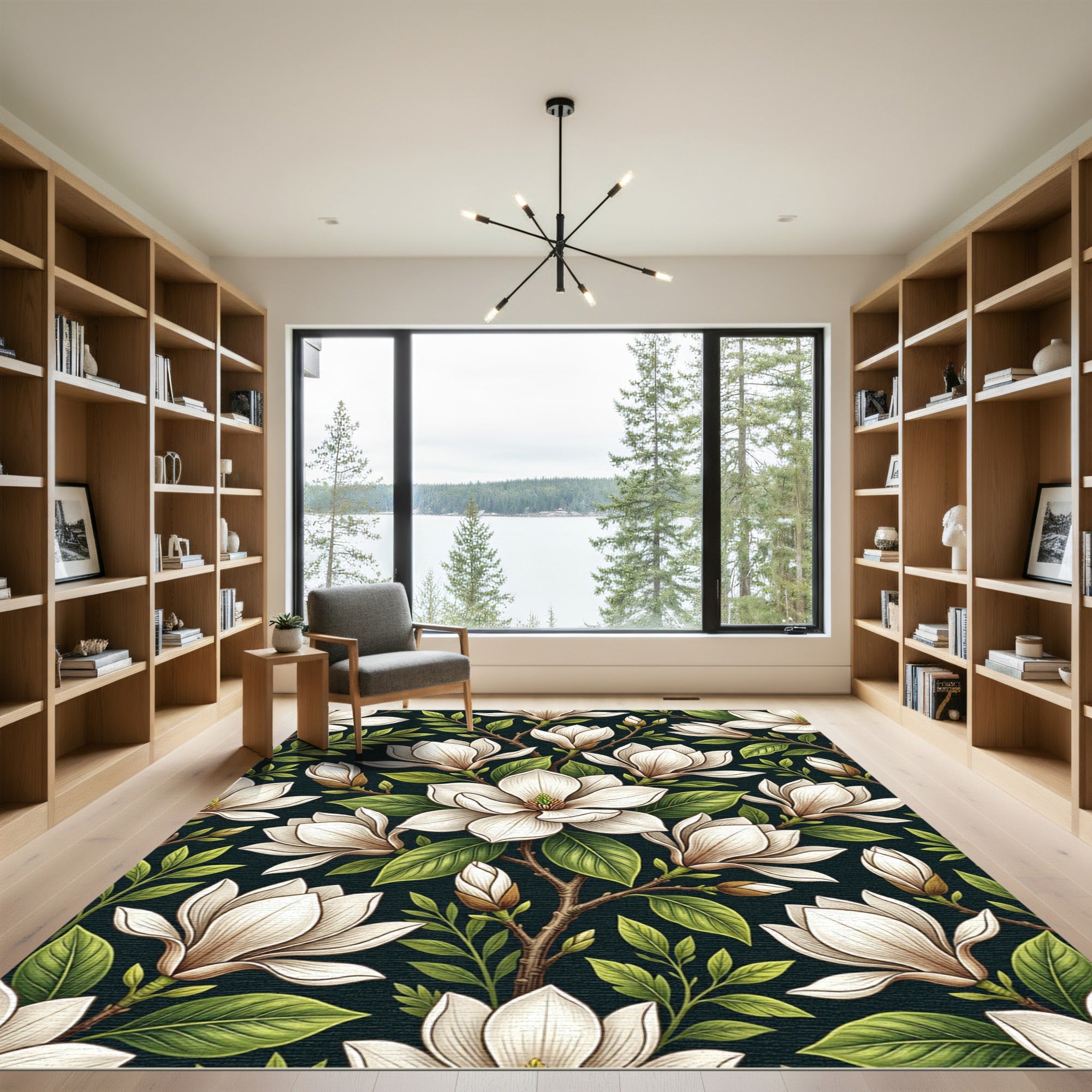 Elegant White Magnolia Branch Garden Rug