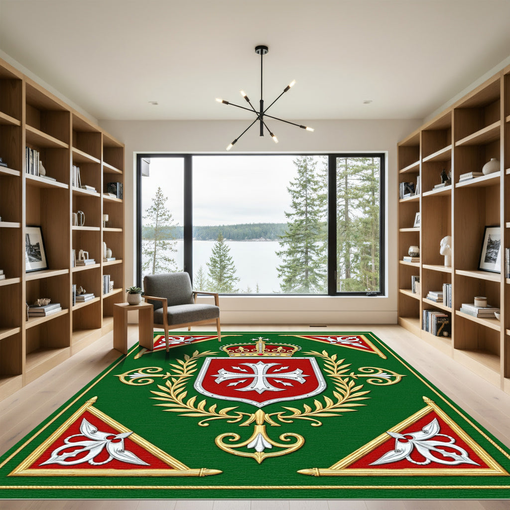 Emerald Green Royal Crest Medallion Rug