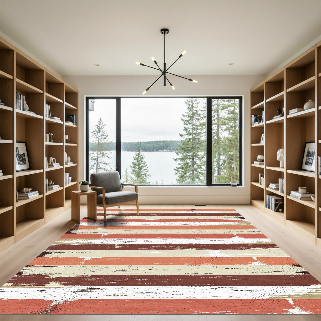 Distressed Earthy Tone Striped Rug