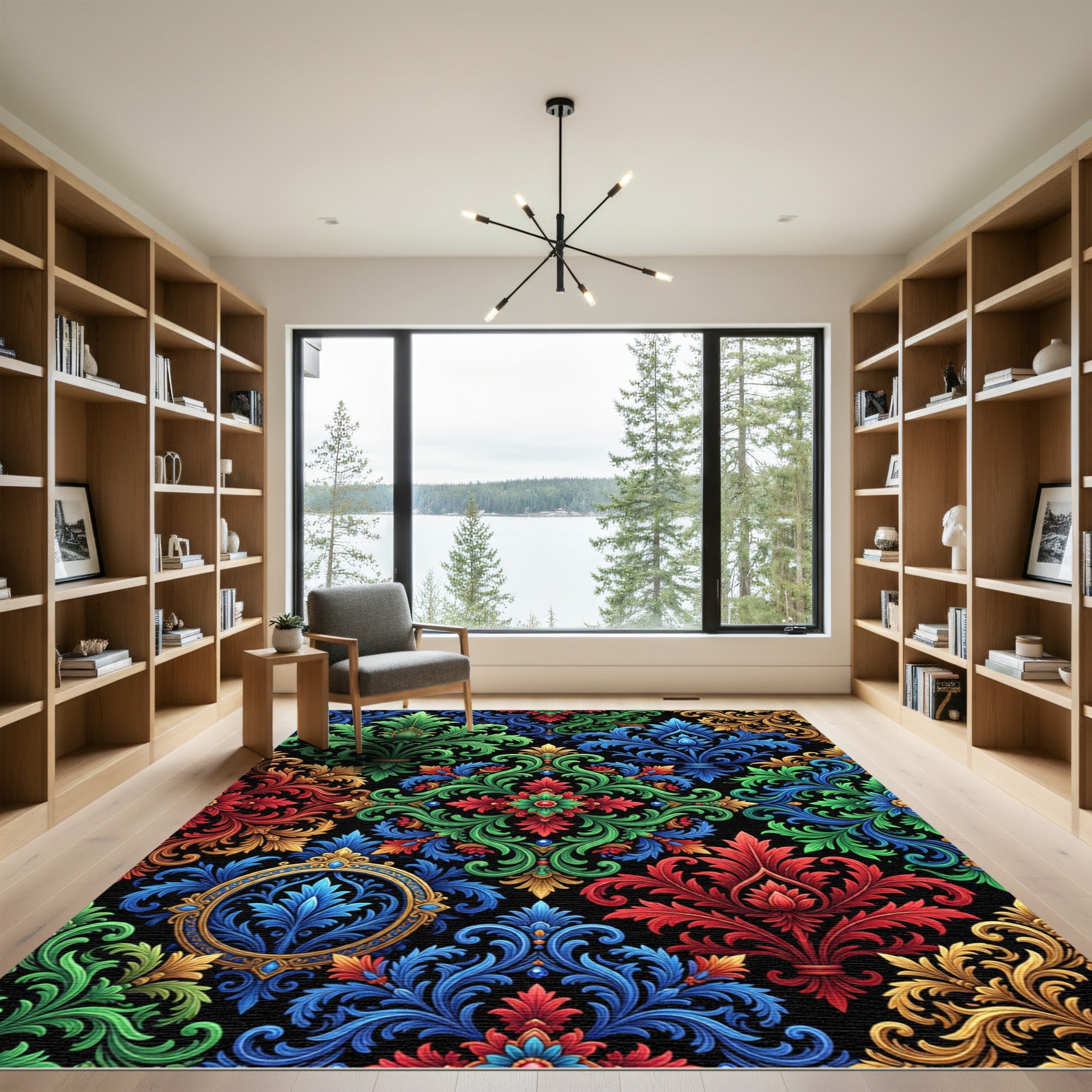 Vibrant Colorful Royal Damask Scroll Rug