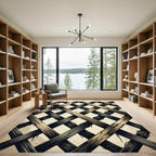 Rustic Charcoal Lattice Overlaid Wood Grid Rug