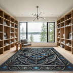 Gothic Blue Silver Antiqued Quatrefoil Medallion Rug