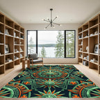 Aztec Emerald and Orange Compass Medallion Rug