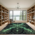 Luminous Celestial Green Mandala Starry Tapestry Rug