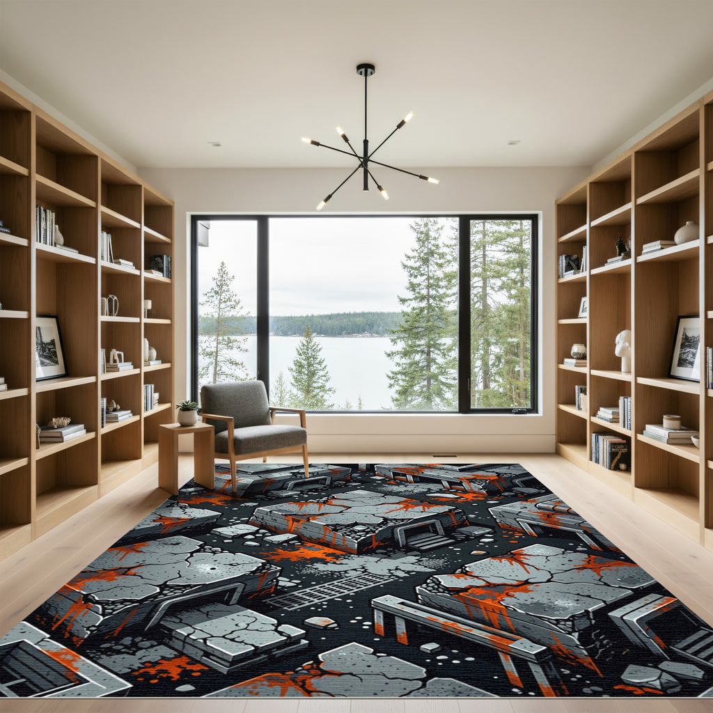 Urban Ruin Abstract Orange Splatter Rug