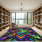 Vibrant Neon Geometric Aztec Arrow Art Rug