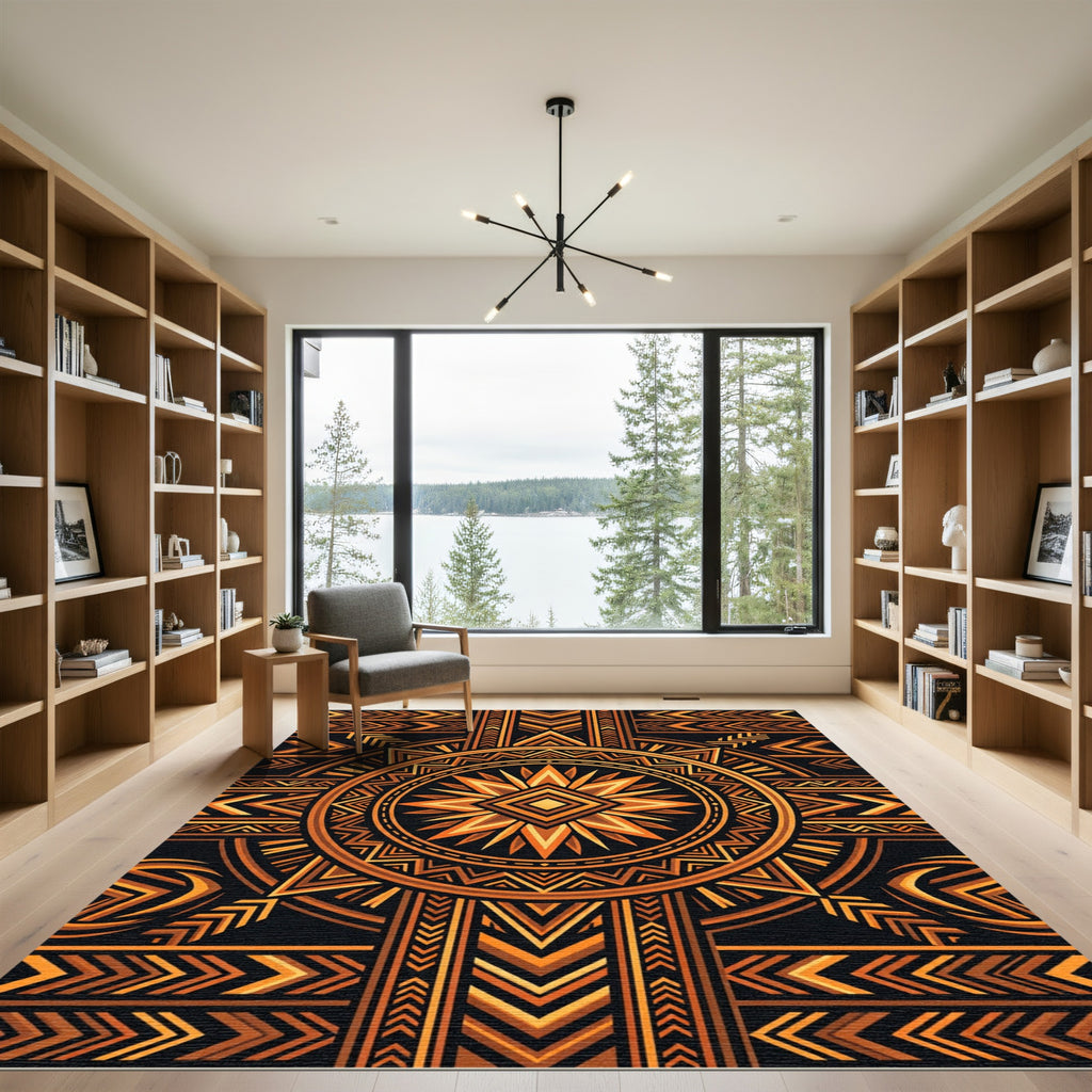 Symmetrical Amber Geometric Sunburst Rug