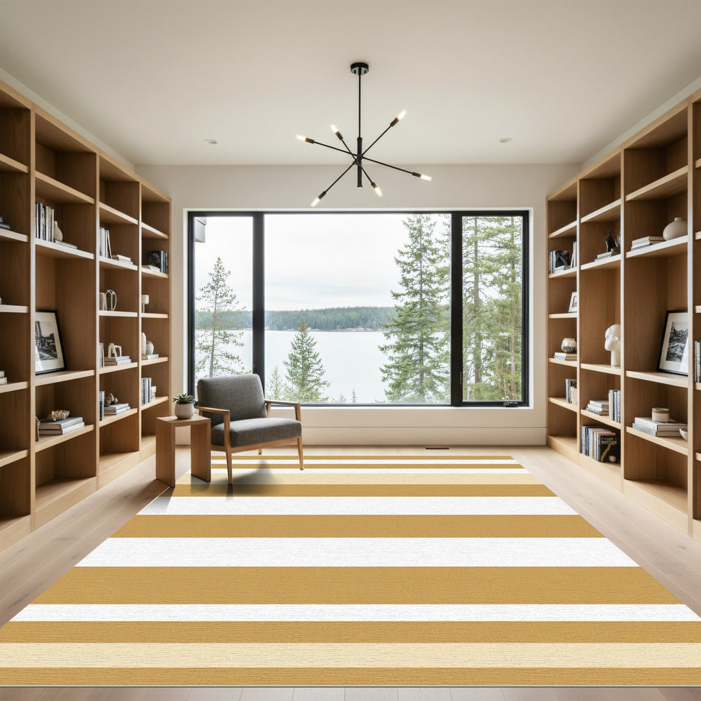 Modern Golden Neutral Horizontal Stripe Rug