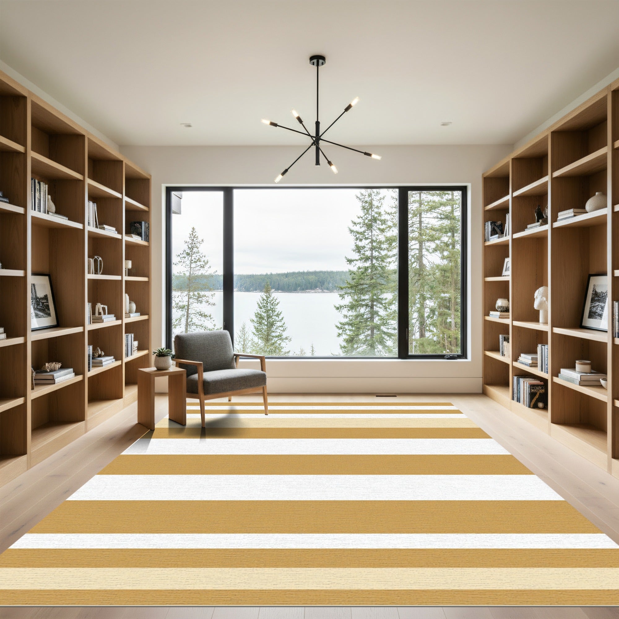 Modern Golden Neutral Horizontal Stripe Rug