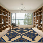 Geometric Navy and Gold Diamond Ornament Rug