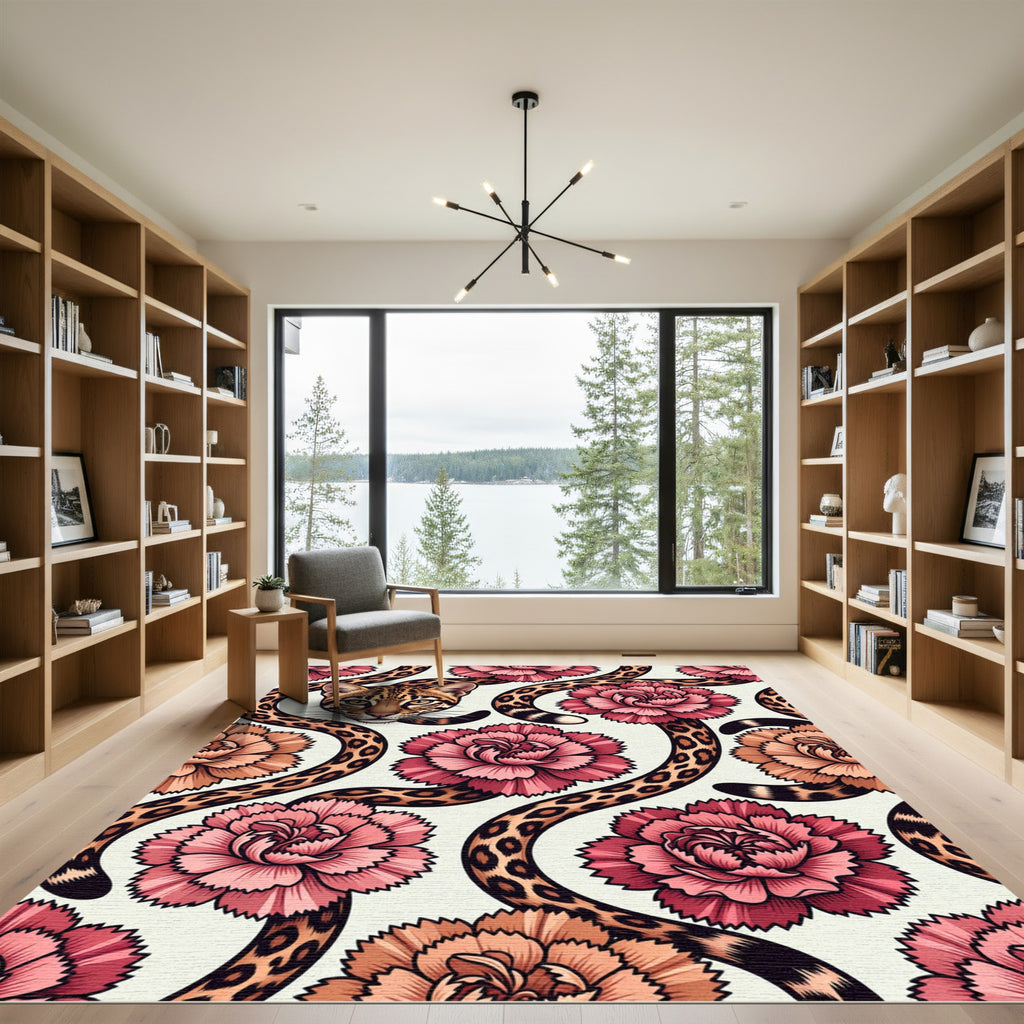 Ocelot Spots and Pink Carnation Flora Rug