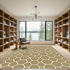 Tan Hexagon Overlay Geometric Abstraction Rug