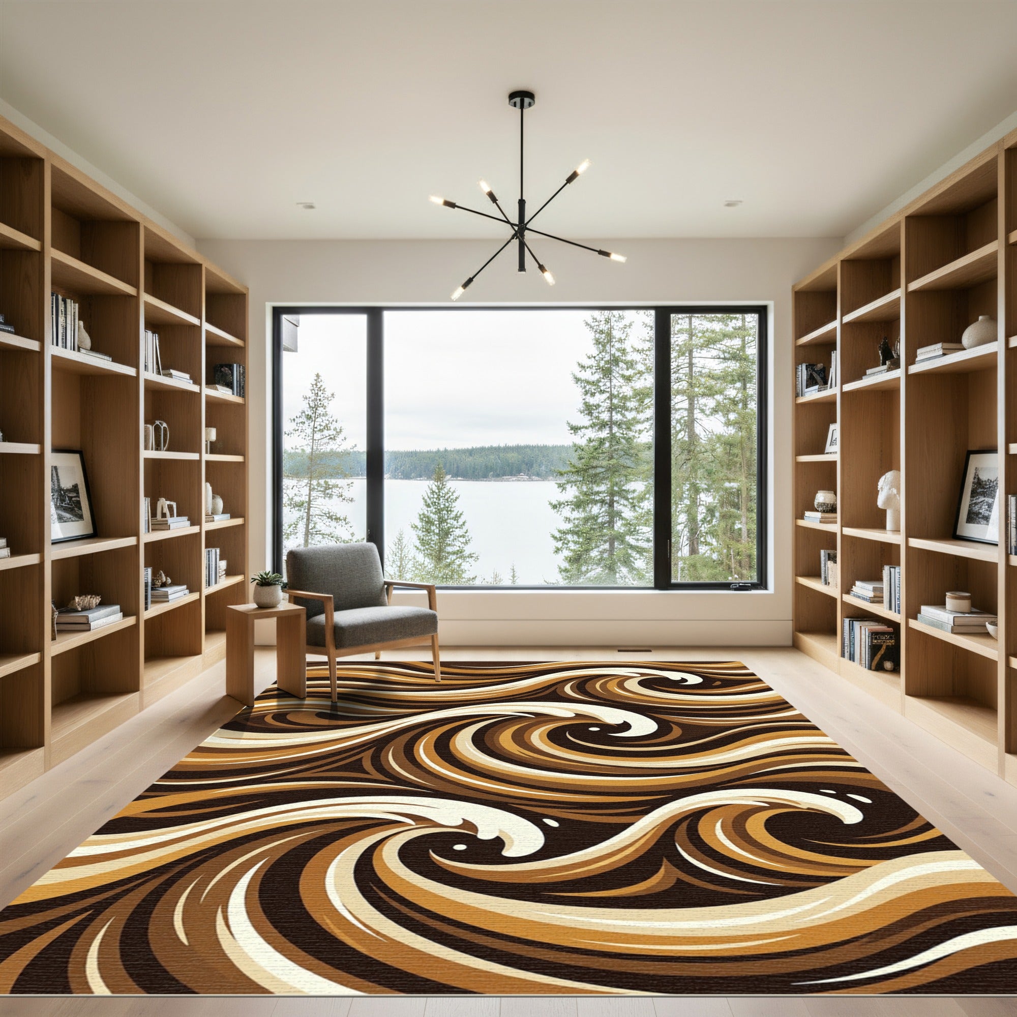 Chocolate Swirl Abstract Ocean Waves Rug