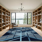 Modern Isometric Blue Architectural Lattice Rug