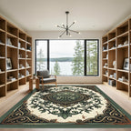 Elegant Sage Ornate Damask Medallion Rug