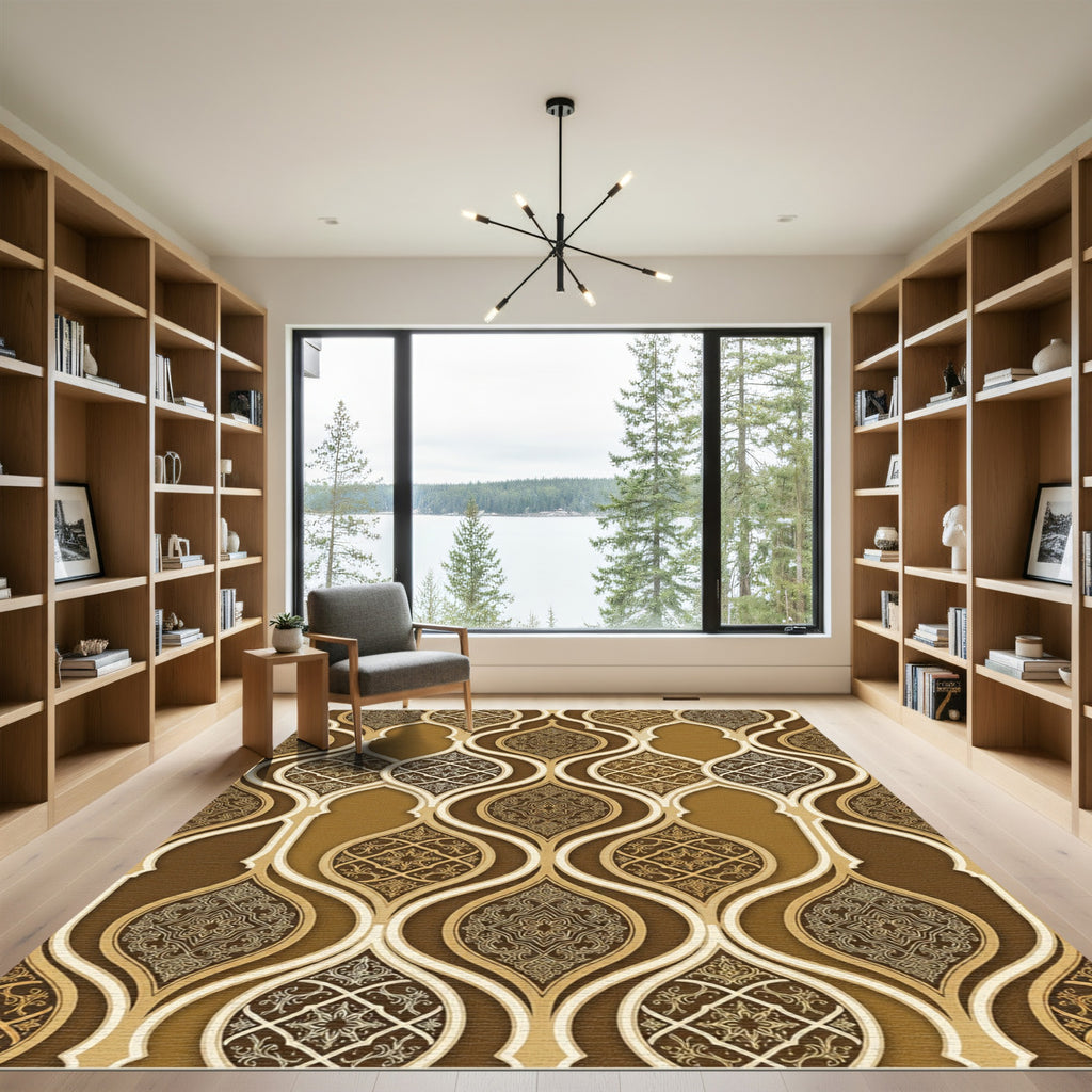 Golden Arabesque Medallion Lattice Rug