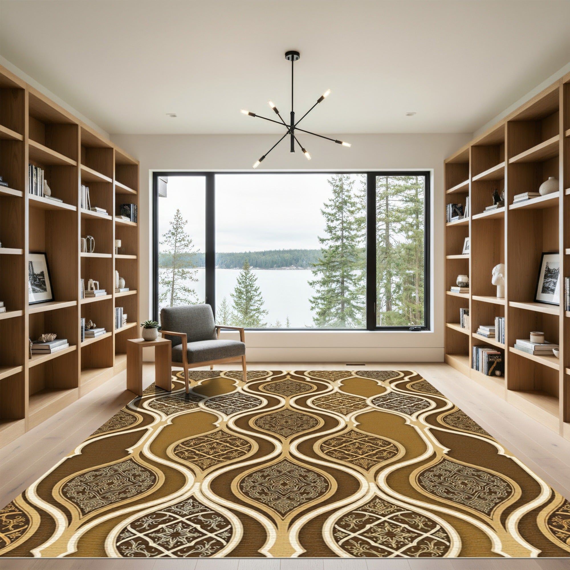 Golden Arabesque Medallion Lattice Rug