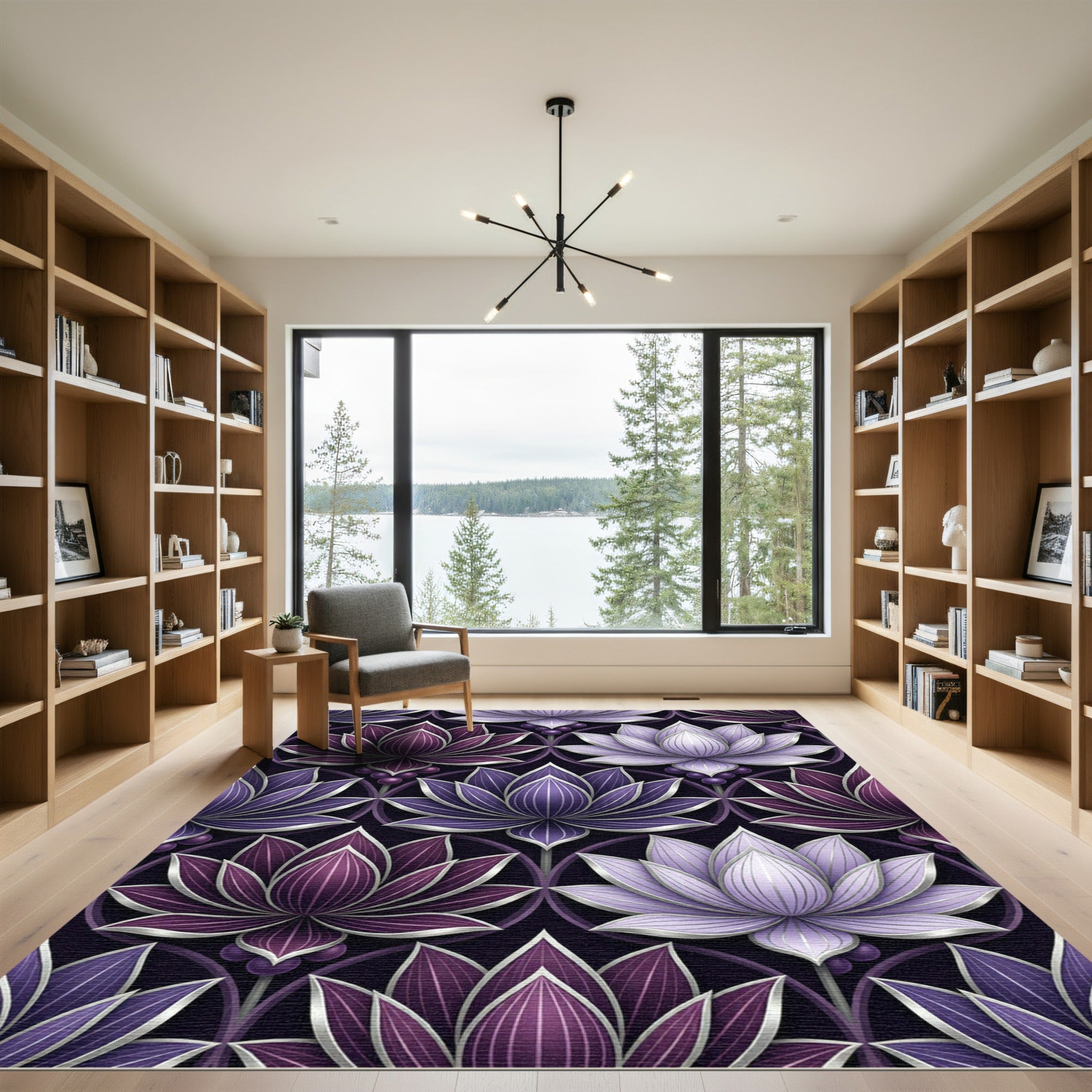 Purple Lilac Lotus Blossom Medallion Rug