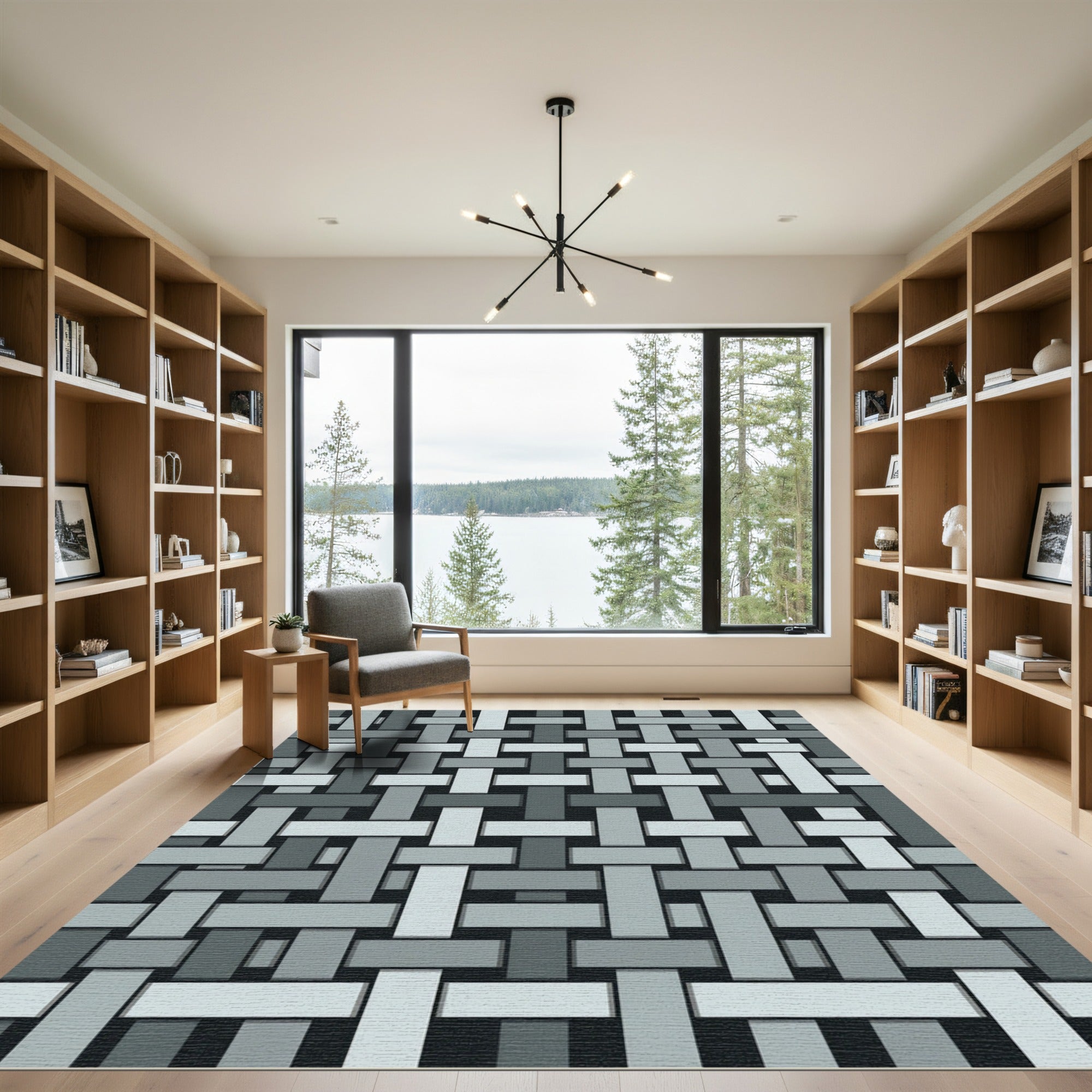 Gray Neutral Woven Interlocking Bands Rug