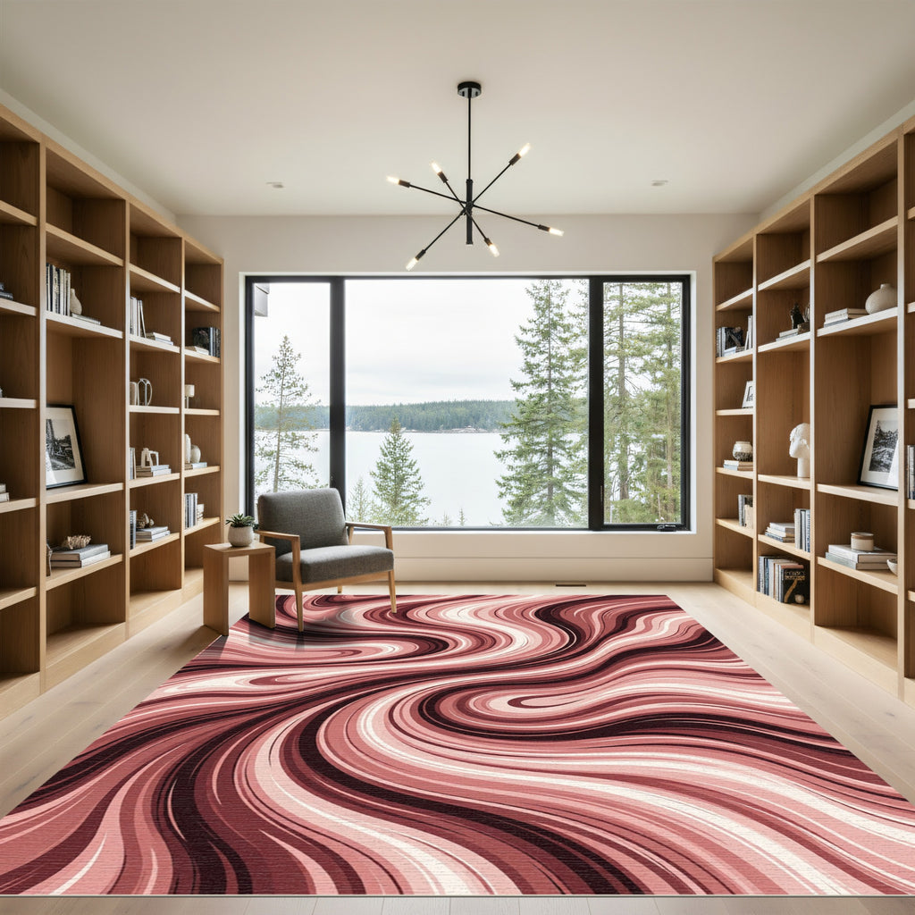 Abstract Crimson Fluid Swirl Rug