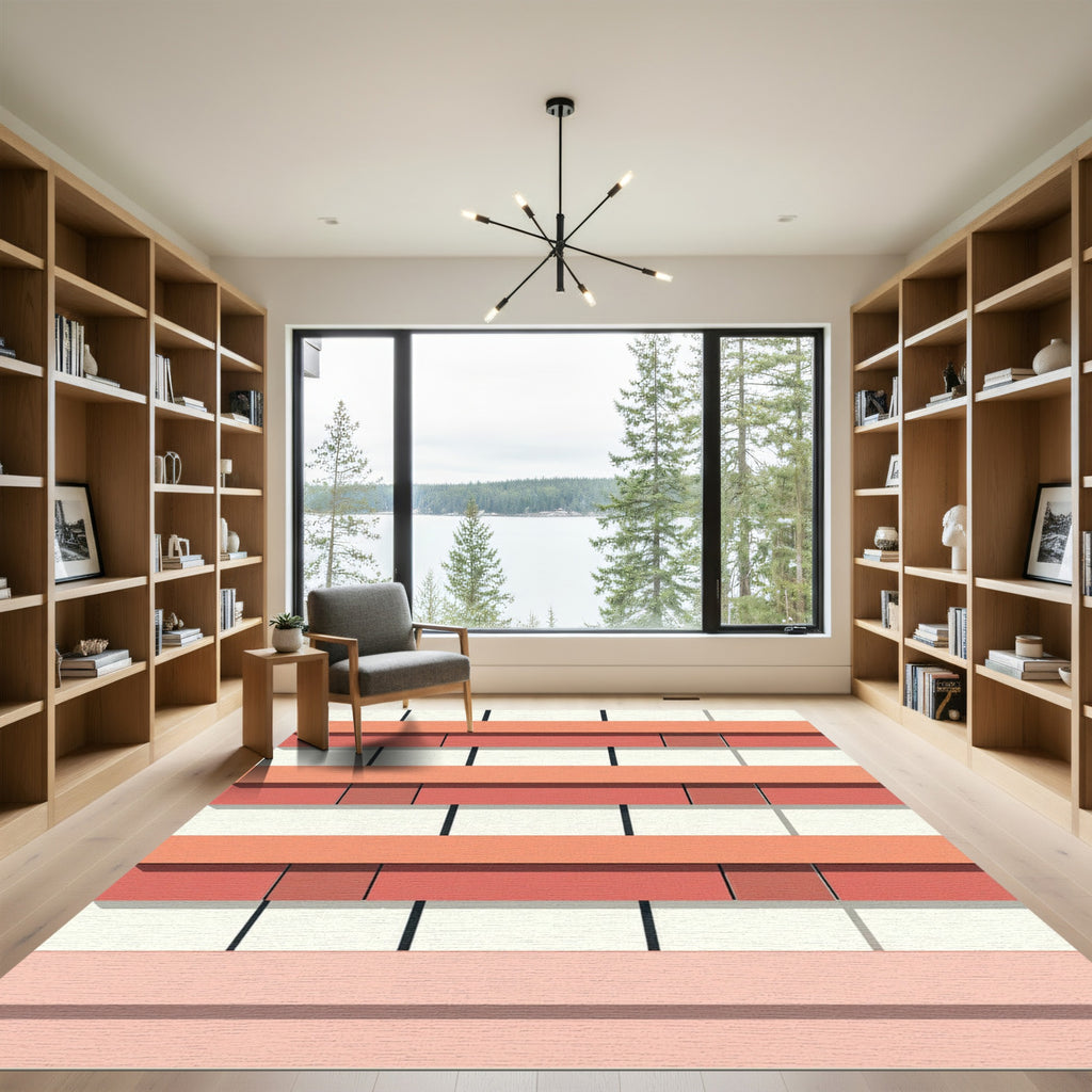 Terracotta Coral Brickwork stripes Rug