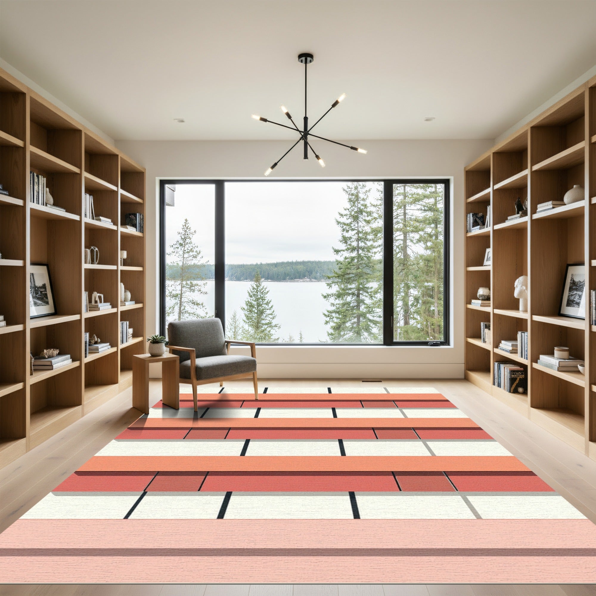 Terracotta Coral Brickwork stripes Rug
