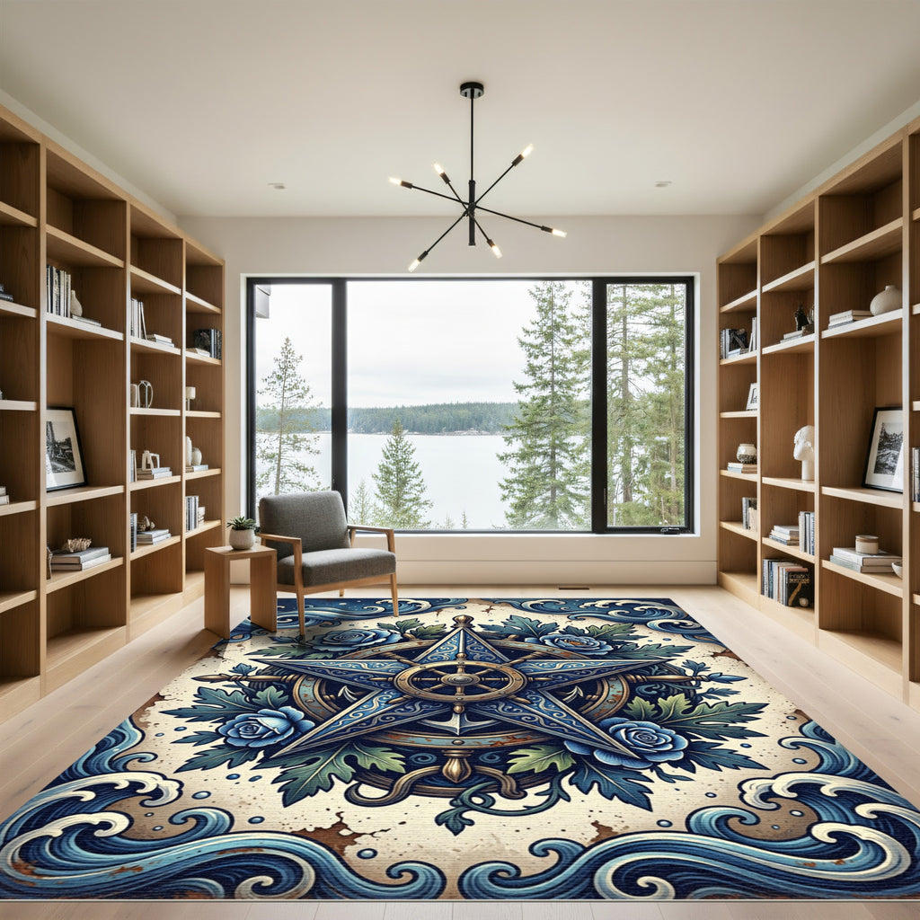Nautical Star Rose Wave Art Rug