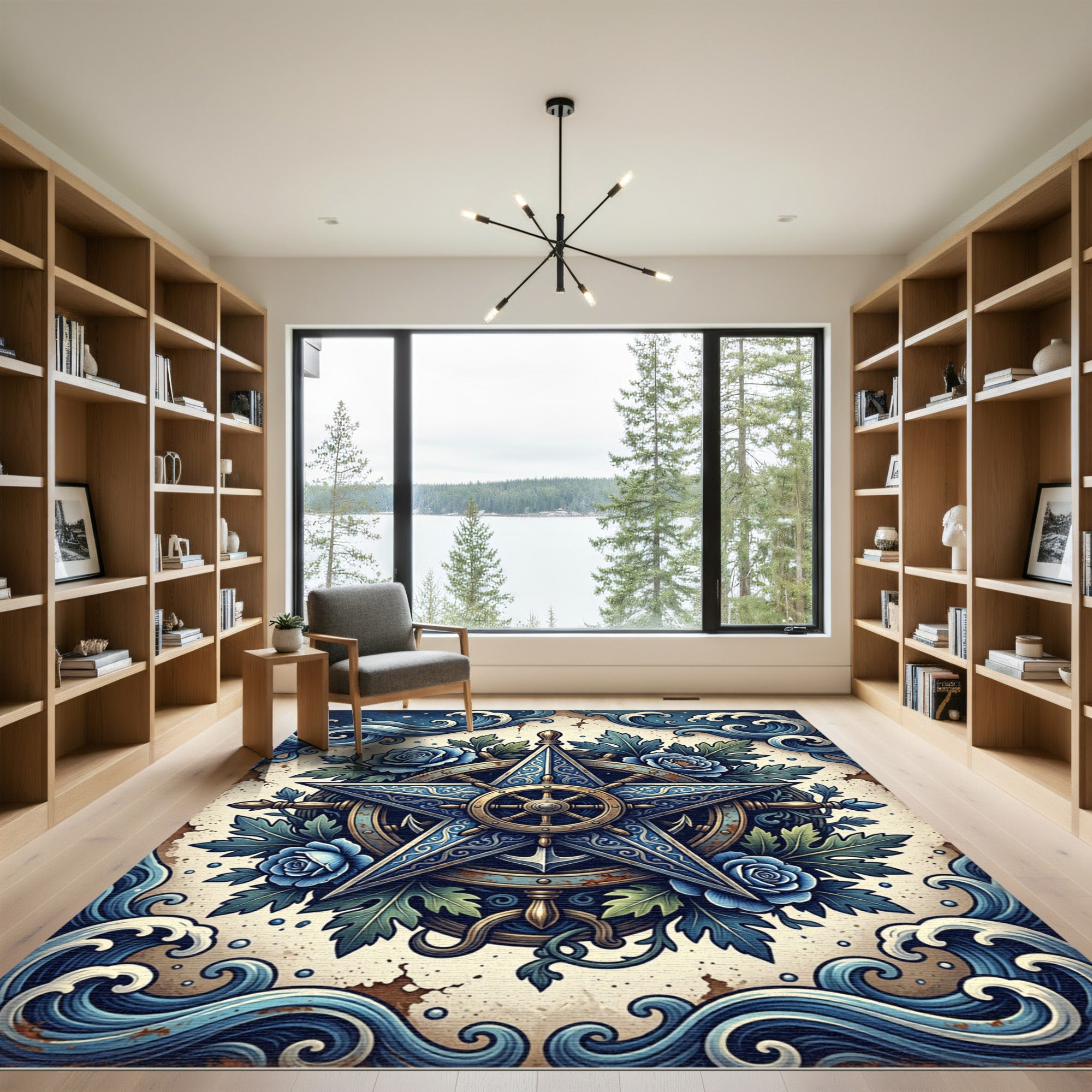 Nautical Star Rose Wave Art Rug