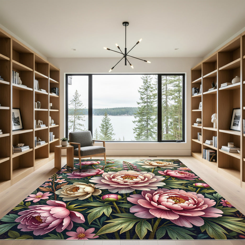 Pink Cream Peony Garden Tapestry Rug