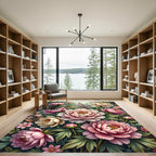 Pink Cream Peony Garden Tapestry Rug