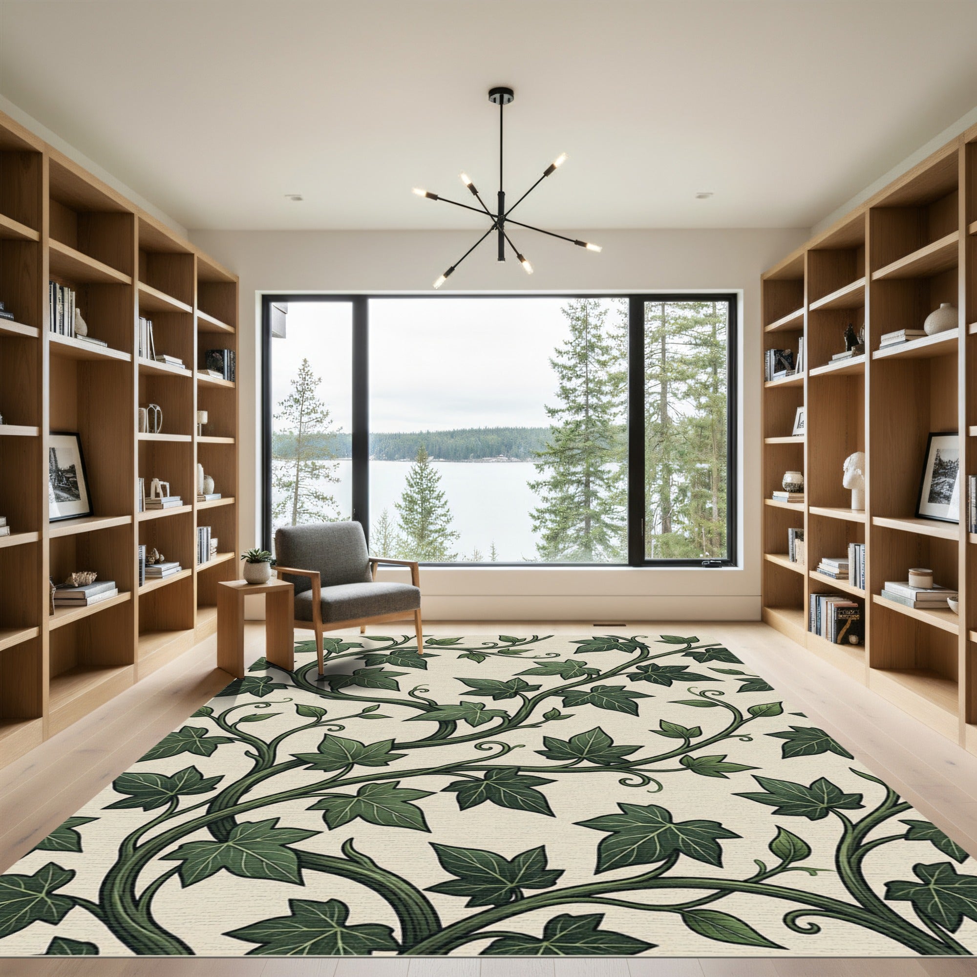 Lush Green Ivy Leaf Botanical Vine Rug