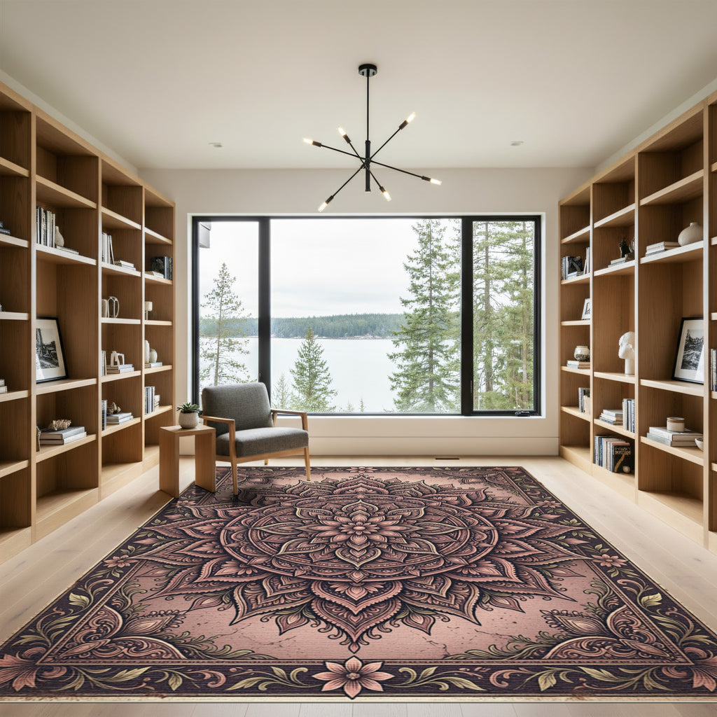 Dusty Rose Intricate Mandala Flower Rug