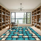 Teal and Cream Interwoven Woven Check Rug