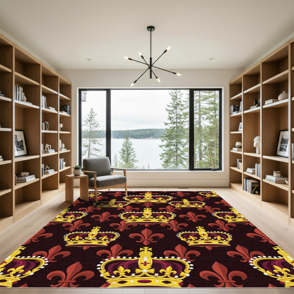 Royal Crimson Gold Crown Pattern Rug