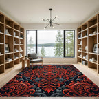 Ornate Red Scrollwork Floral Heart Rug