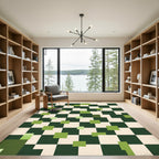 Green and Cream Checkerboard Squares Rug
