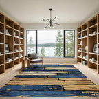 Rustic Navy Plank Distressed Weathered Aesthetic Rug
